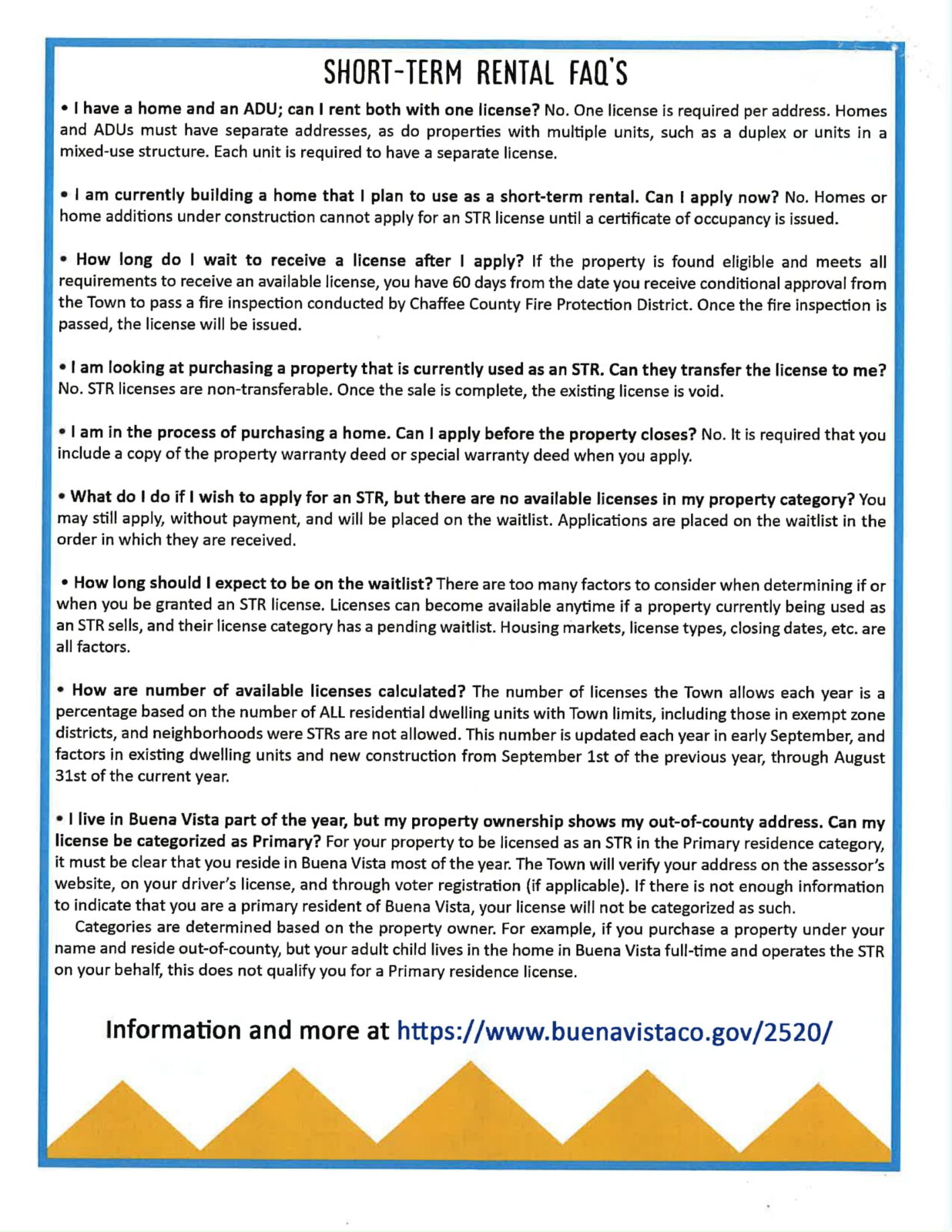 Buena Vista updated Short Term Rental (STR) Licensing Information